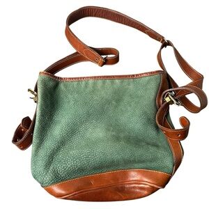 Roots Green Brown Leather Crossbody Hobo Bag